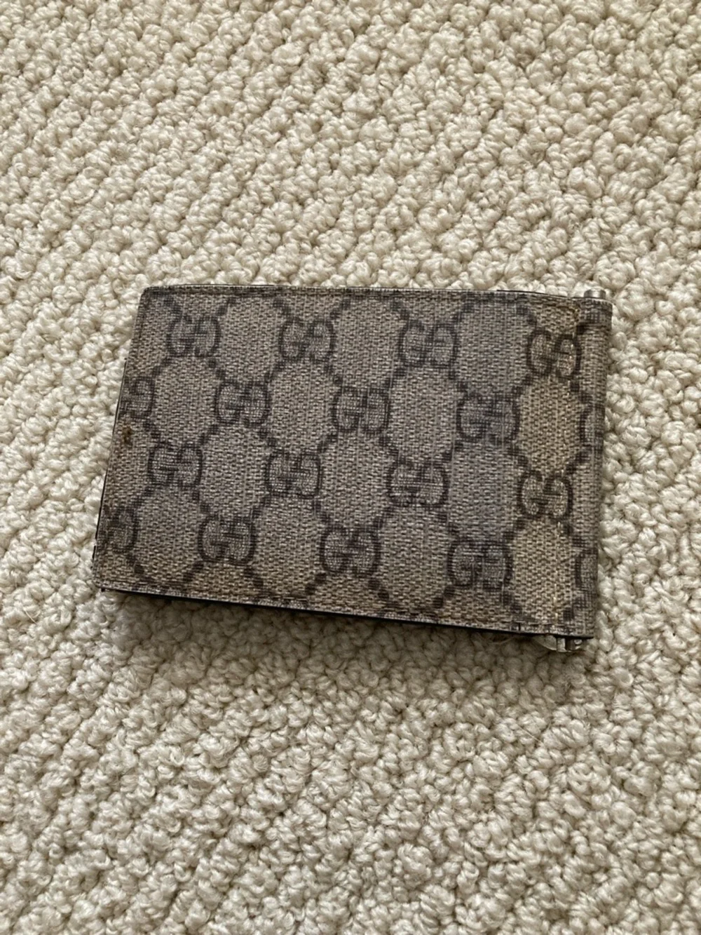 Vintage Gucci GG Monogram Bifold Wallet Money Clip Pre-2000 Brown Canvas Leather